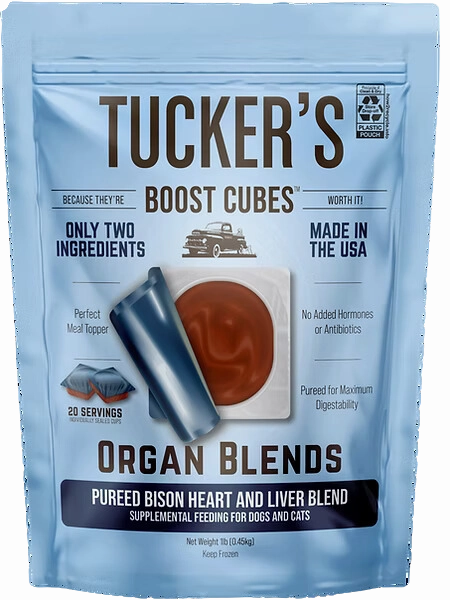 Tucker's Raw Frozen Boost Cubes - Organ Blend Bison Heart & Liver 1lb Bag (20 servings per bag) puppy food,chew toy for puppies,small dog treats