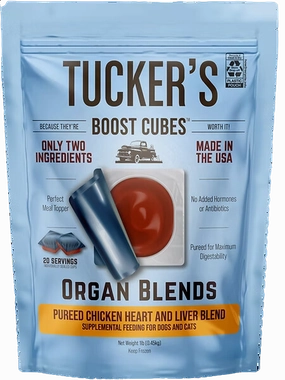 Tucker's Raw Frozen Boost Cubes - Organ Blend Chicken Heart & Liver 1lb Bag (20 servings per bag) puppy food,chew toy for puppies,small dog treats