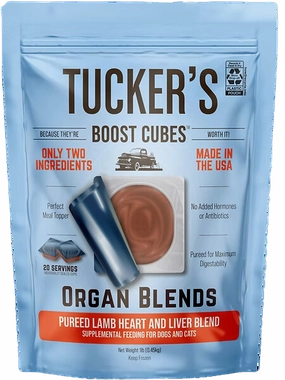 Tucker's Raw Frozen Boost Cubes - Organ Blend Lamb Heart & Liver 1lb Bag (20 servings per bag) puppy food,chew toy for puppies,small dog treats