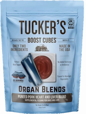 Tucker's Raw Frozen Boost Cubes - Organ Blend Pork Heart & Liver 1lb Bag (20 servings per bag) puppy food,chew toy for puppies,small dog treats