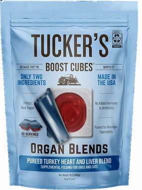 Tucker's Raw Frozen Boost Cubes - Organ Blend Turkey Heart & Liver 1lb Bag (20 servings per bag) puppy food,chew toy for puppies,small dog treats