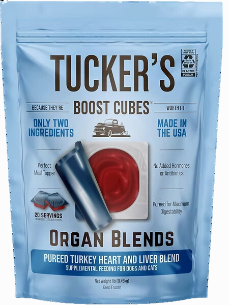 Tucker's Raw Frozen Boost Cubes - Organ Blend Turkey Heart & Liver 1lb Bag (20 servings per bag) puppy food,chew toy for puppies,small dog treats