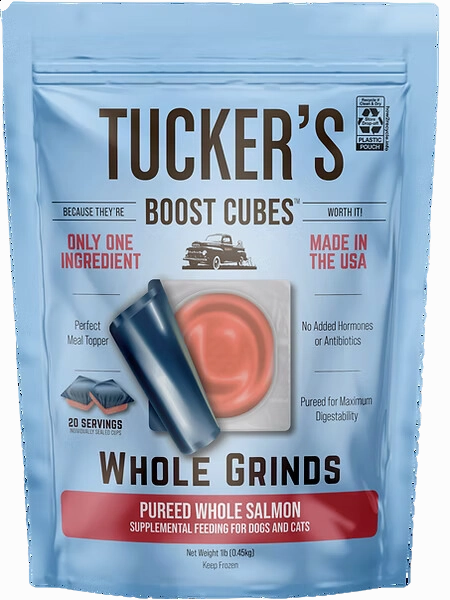 Tucker's Raw Frozen Boost Cubes - Whole Grinds Salmon 1lb Bag (20 servings per bag) puppy food,chew toy for puppies,small dog treats