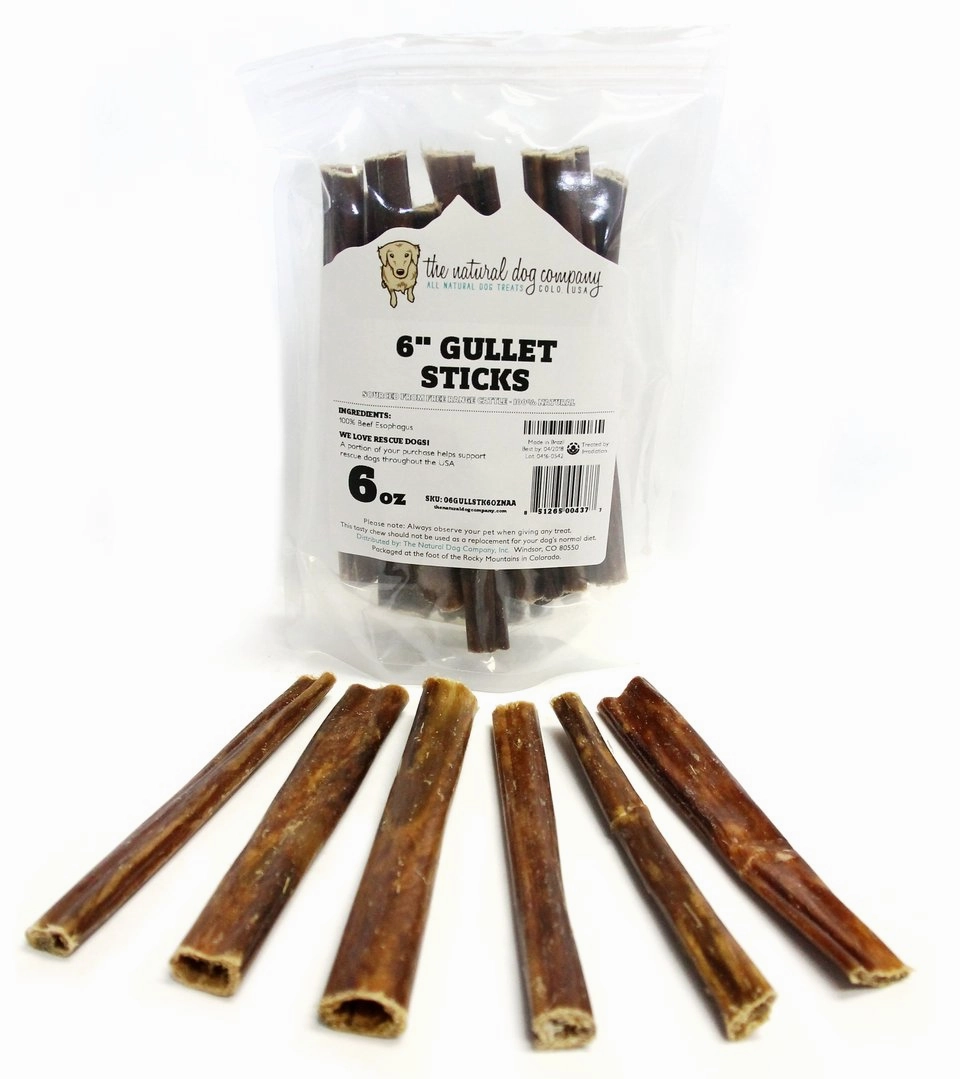Tuesday's Natural Dog Company Beef Gullet Sticks 6" - 6oz Bag pet id tag,personalized dog tag,engraved cat id