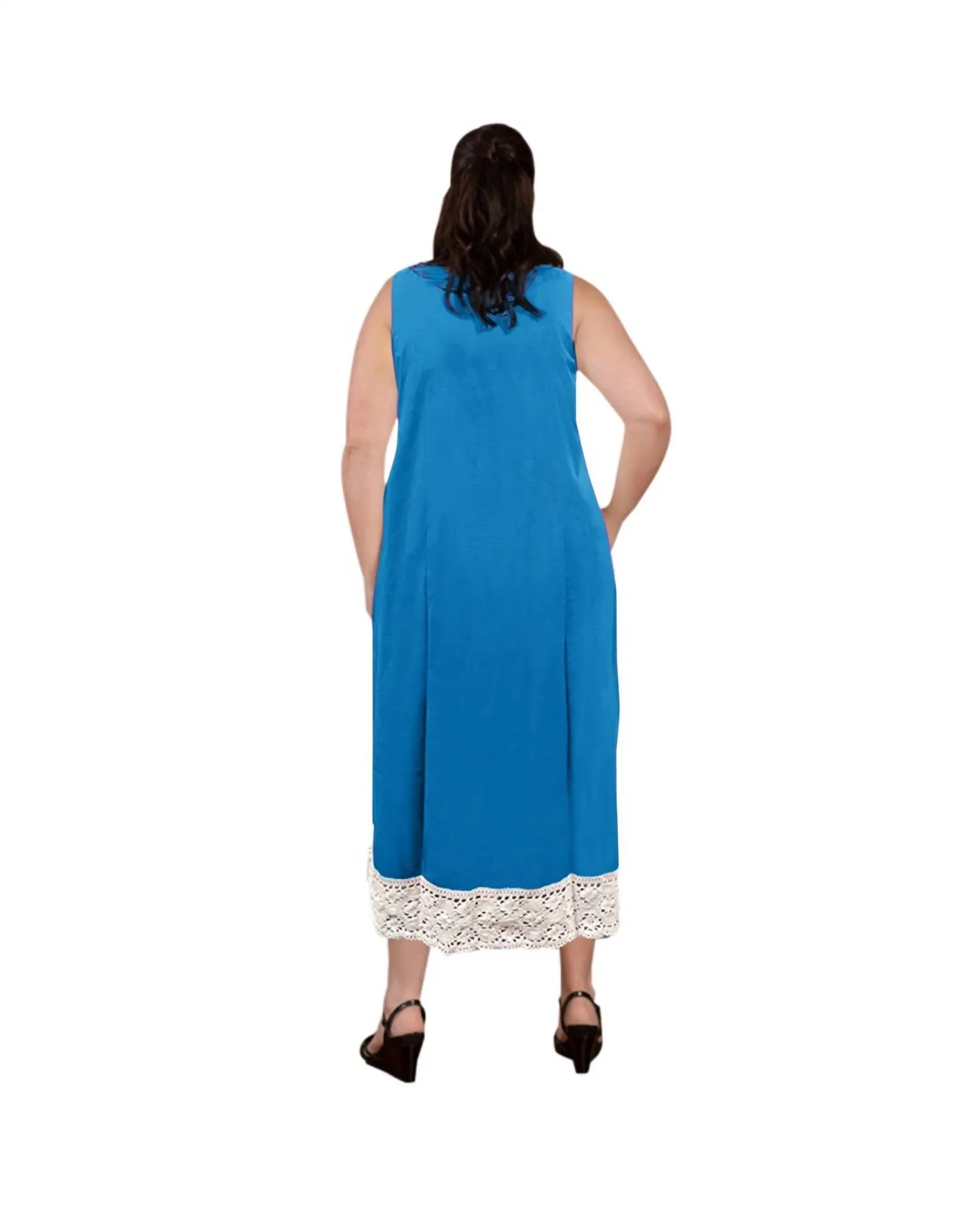 Ultra Soft Lace Trim Sleeveless Nightgown - Plus In Blue