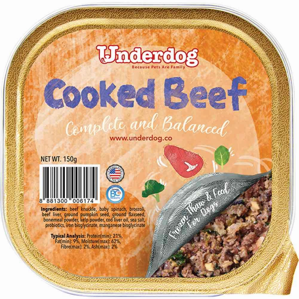Underdog Cooked Beef Complete & Balanced Frozen Dog Food 150g raw pet food,frozen meat dog,raw feeding dog