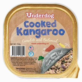 Underdog Cooked Kangaroo Complete & Balanced Frozen Dog Food 150g raw pet food,frozen meat dog,raw feeding dog