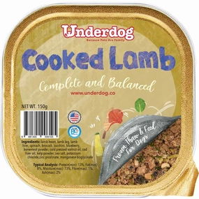 Underdog Cooked Lamb Complete & Balanced Frozen Dog Food 150g raw pet food,frozen meat dog,raw feeding dog