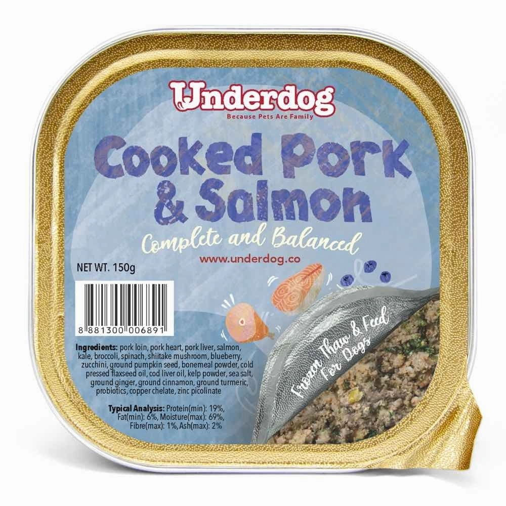 Underdog Cooked Pork & Salmon Complete & Balanced Frozen Dog Food 150g raw pet food,frozen meat dog,raw feeding dog