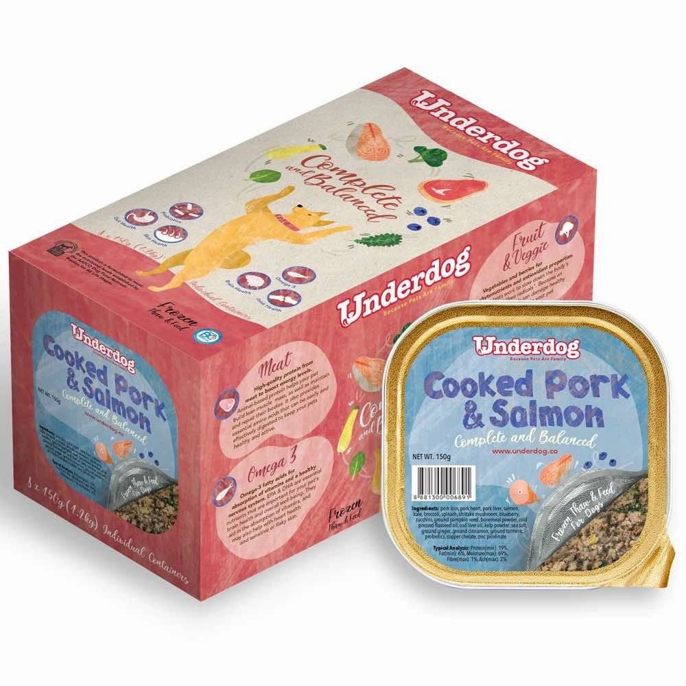 Underdog Cooked Pork & Salmon Complete & Balanced Frozen Dog Food 1.2kg raw pet food,frozen meat dog,raw feeding dog