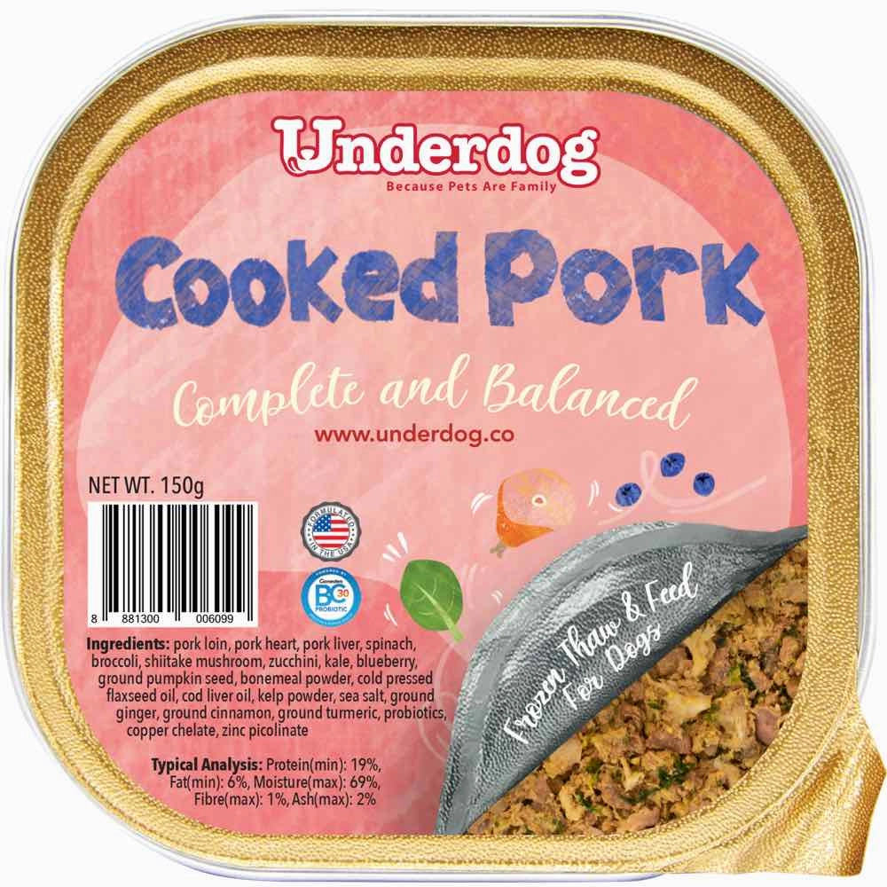 Underdog Cooked Pork Complete & Balanced Frozen Dog Food 150g raw pet food,frozen meat dog,raw feeding dog
