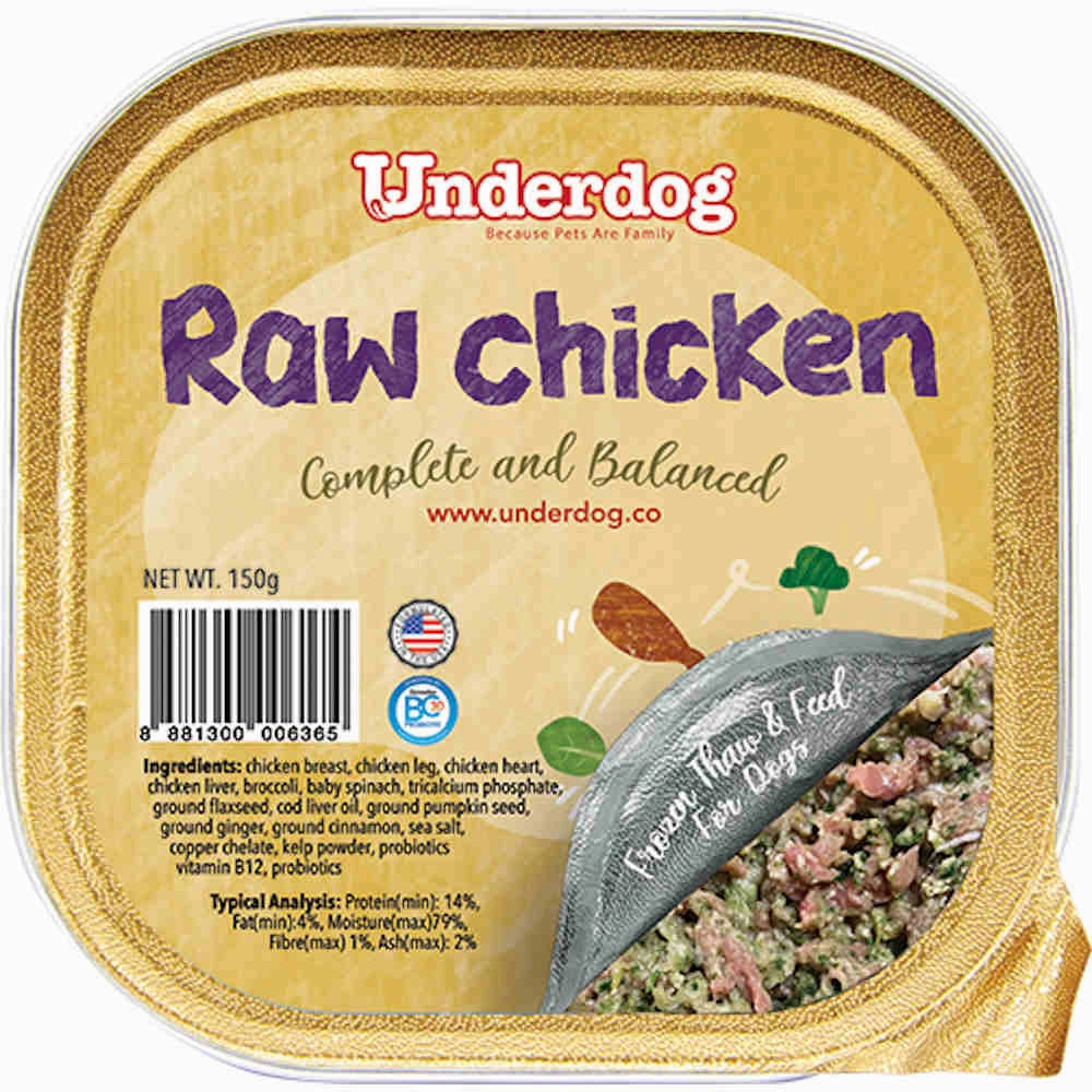 Underdog Raw Chicken Complete & Balanced Frozen Dog Food 150g raw pet food,frozen meat dog,raw feeding dog
