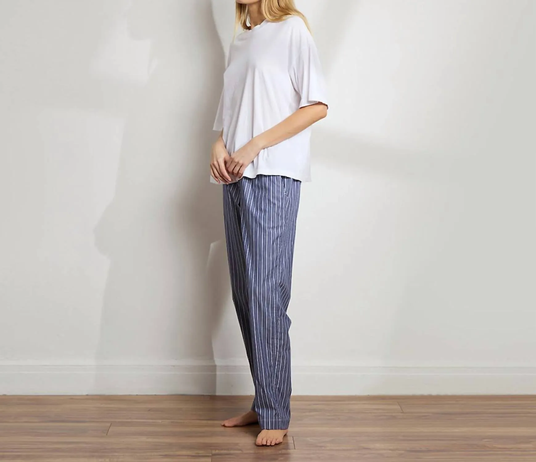 Unisex Striped Cotton Boyfriend Pant In Denim Stripe