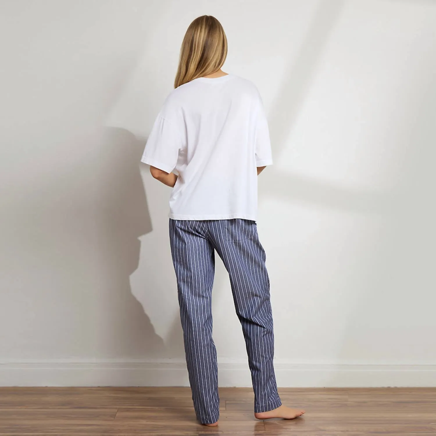 Unisex Striped Cotton Boyfriend Pant In Denim Stripe