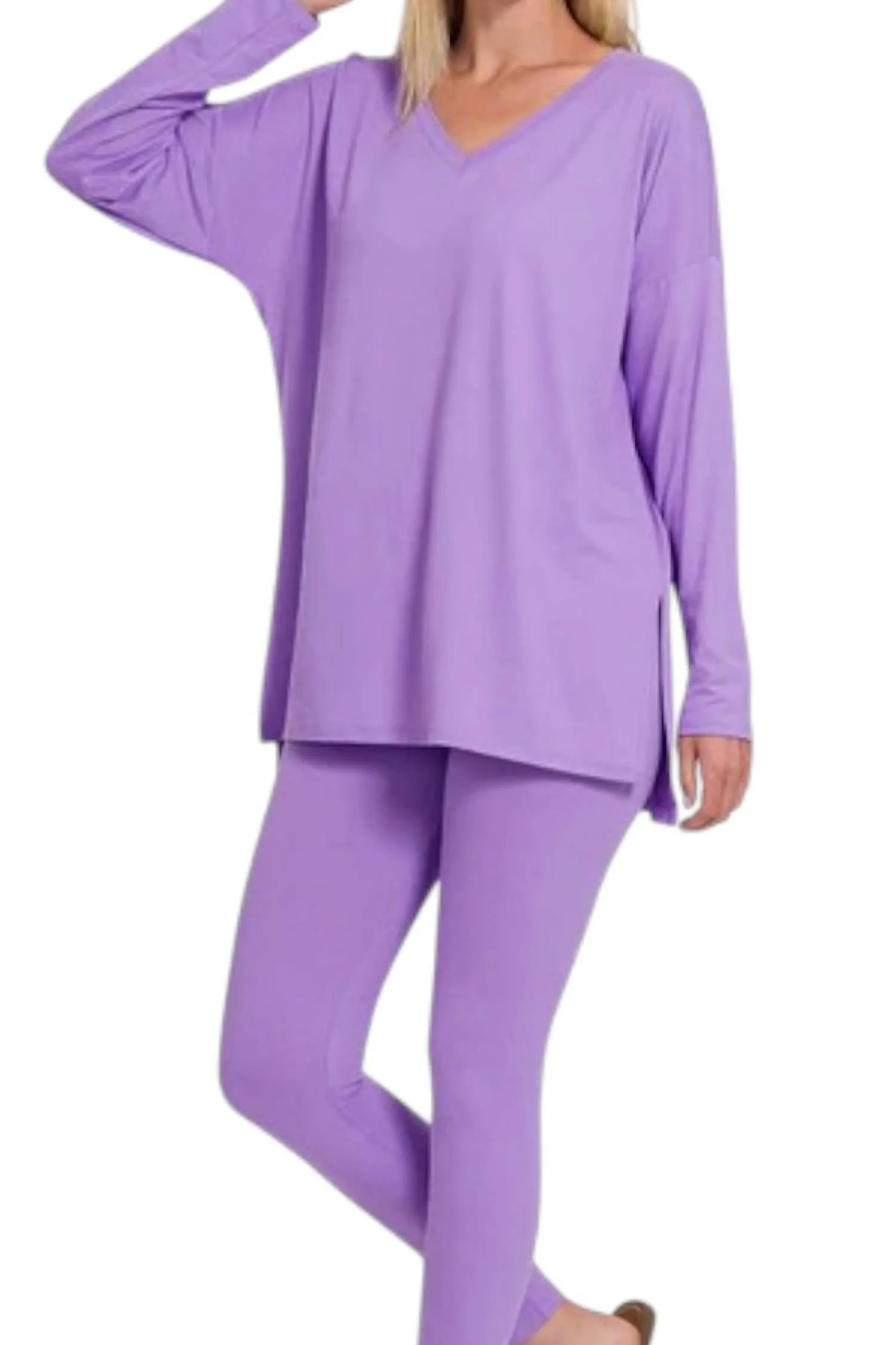 V Neck Lounge Sets In Lavender