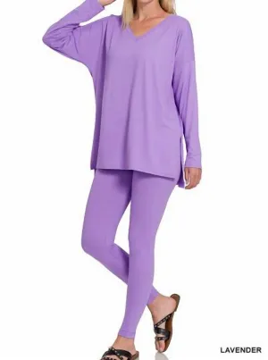 V Neck Lounge Sets In Lavender