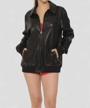 Vegan Leather Biker Jacket In Black