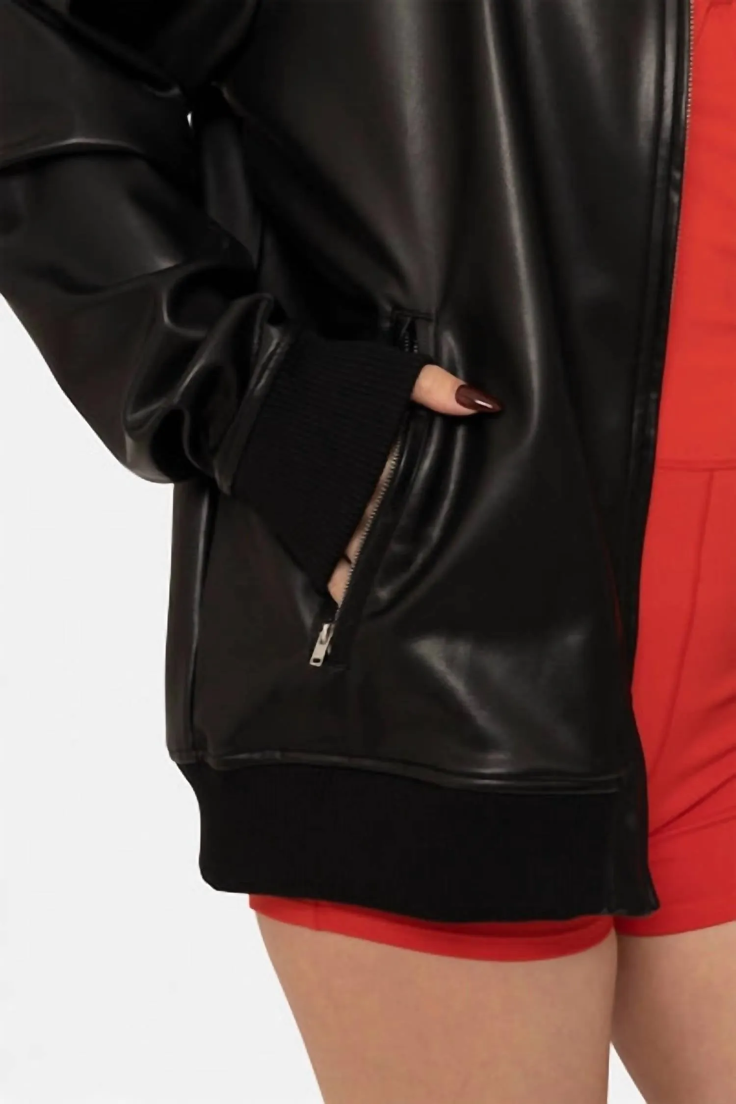 Vegan Leather Biker Jacket In Black