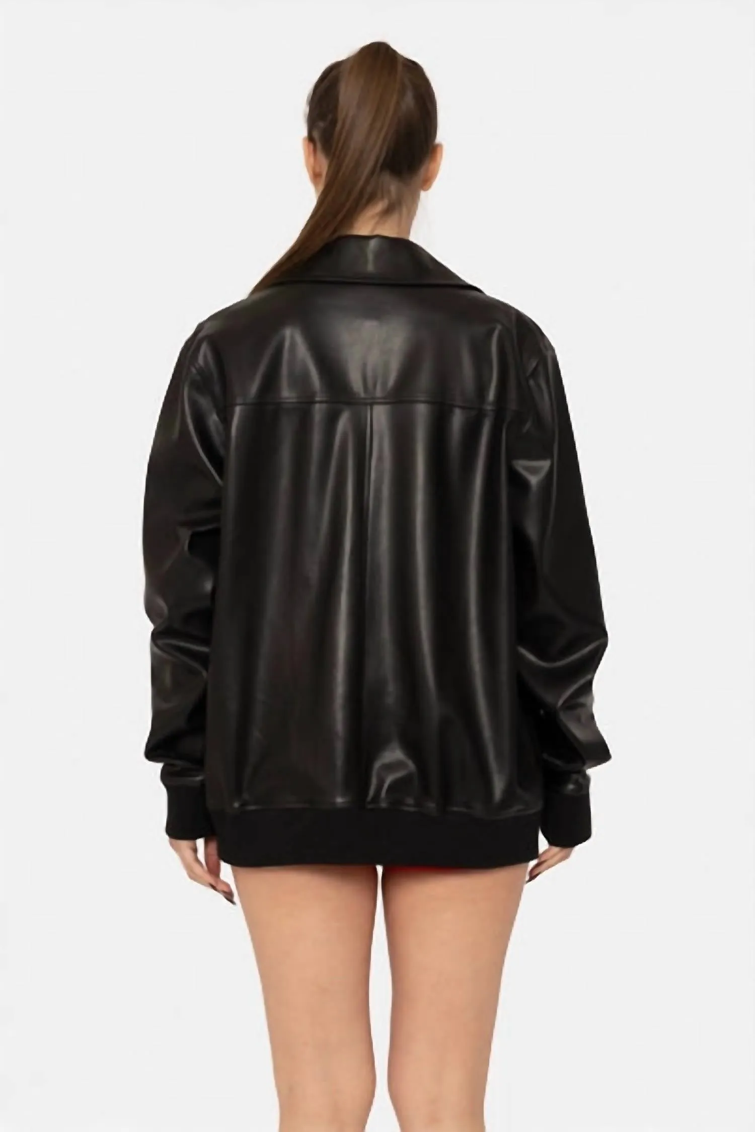 Vegan Leather Biker Jacket In Black