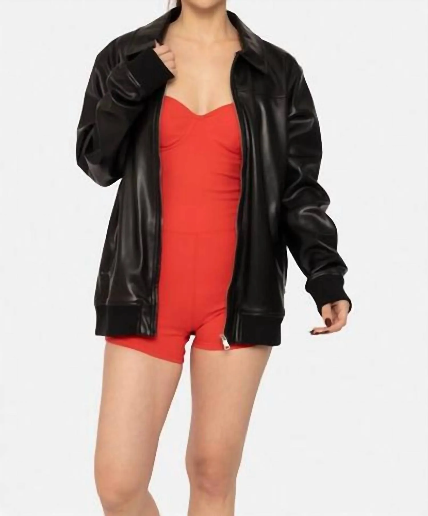Vegan Leather Biker Jacket In Black