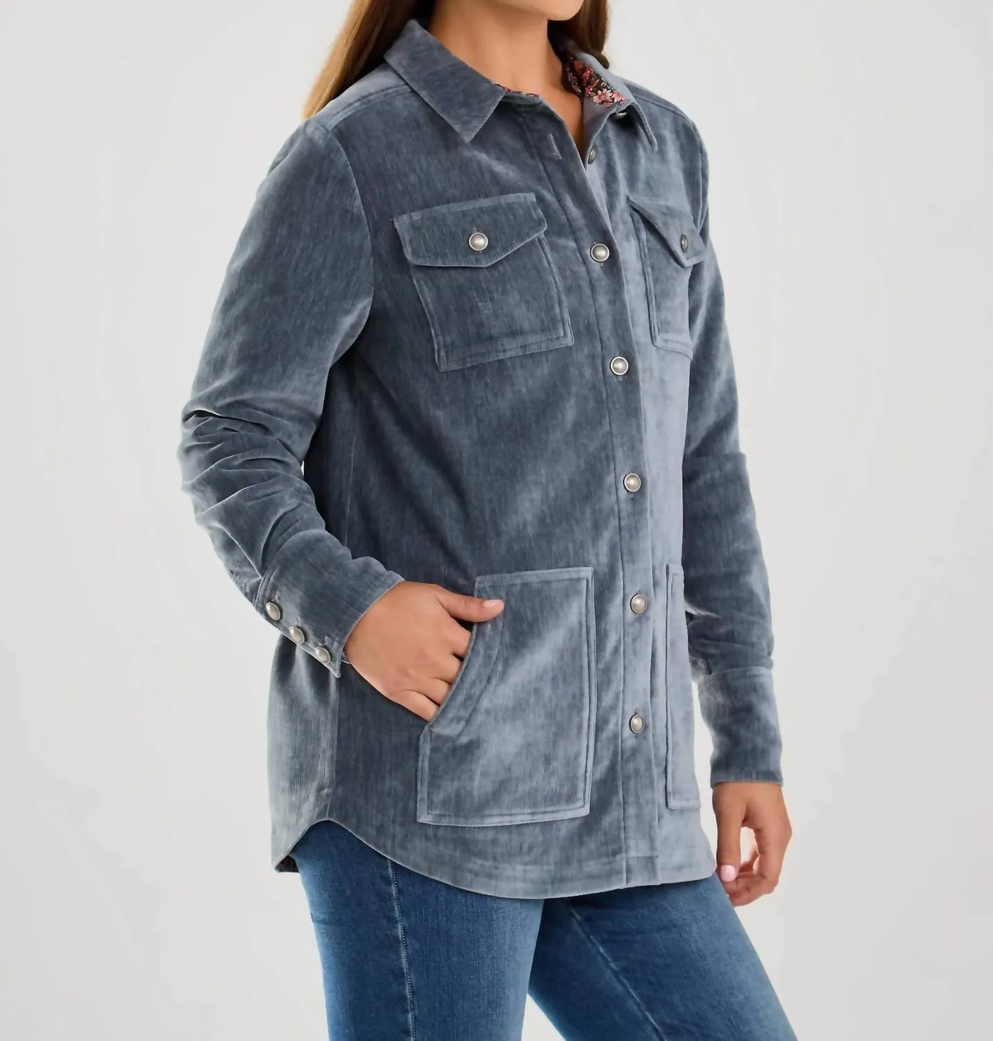 Velvet Shacket In Blue