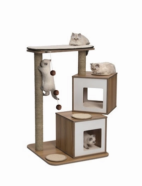 Vesper V-Double In Walnut Cat Condo cat scratching post,cat scratch pad,cat furniture scratcher