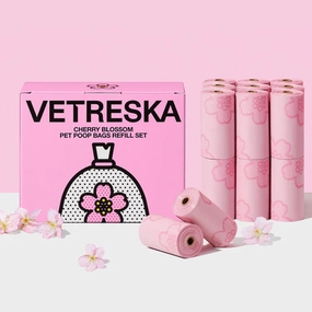 VETRESKA Cherry Blossom Scented Dog Poop Bags 300pc dog shampoo,pet wipes,dog cleaning spray