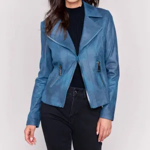 Vintage Faux Leather Perfecto Moto Jacket In Blue