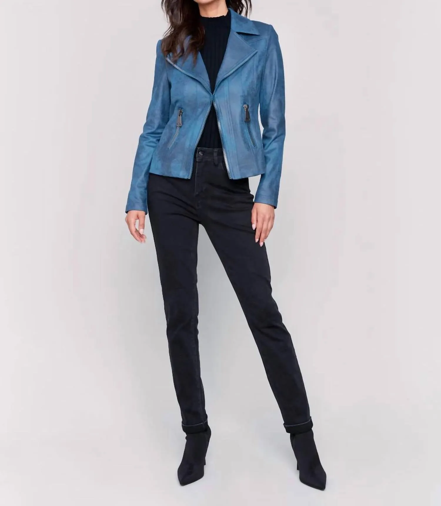 Vintage Faux Leather Perfecto Moto Jacket In Blue