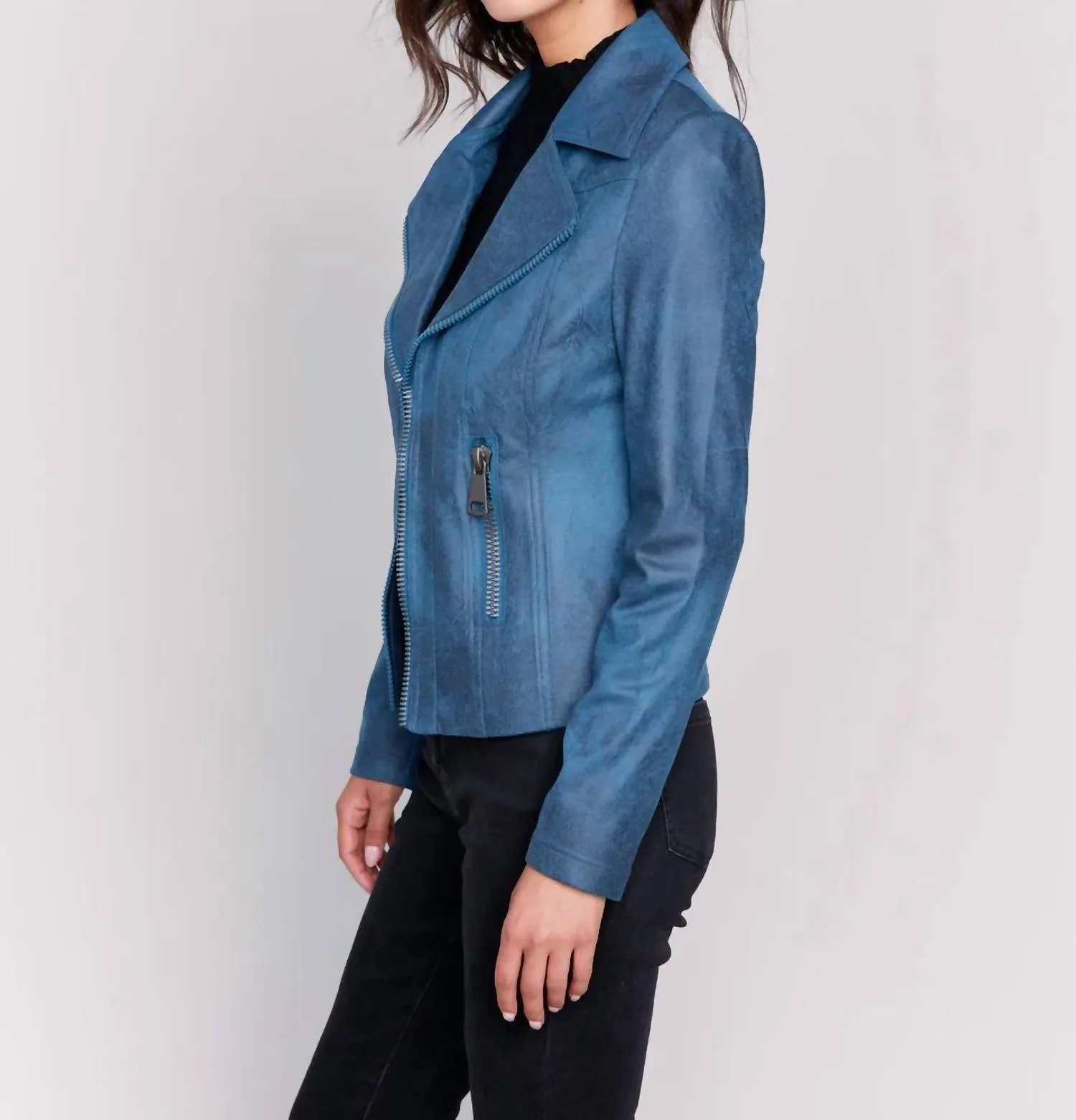Vintage Faux Leather Perfecto Moto Jacket In Blue