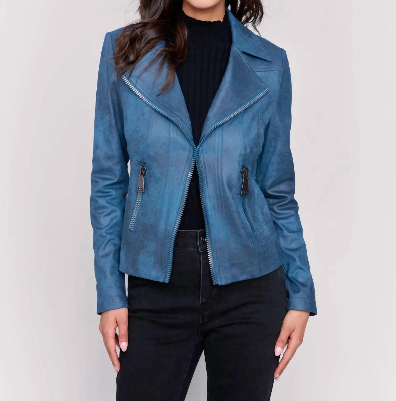Vintage Faux Leather Perfecto Moto Jacket In Blue