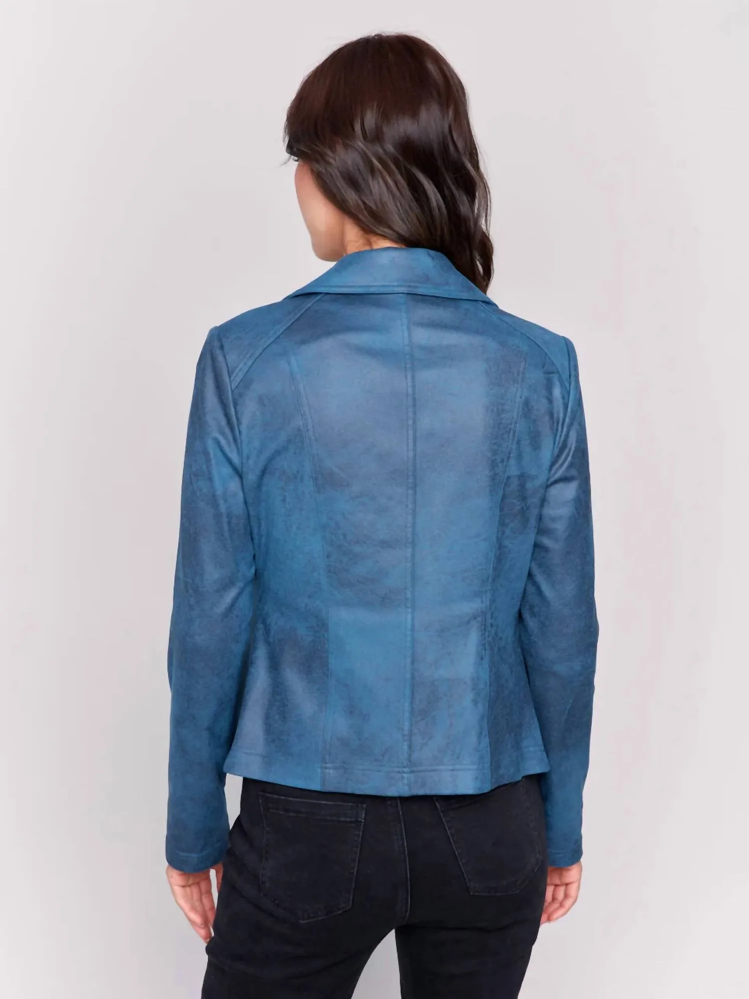 Vintage Faux Leather Perfecto Moto Jacket In Blue