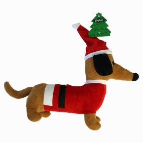 WagTime - Christmas Festive Dachshund (37cm) squeaky dog toy,plush dog toy,soft chew toy