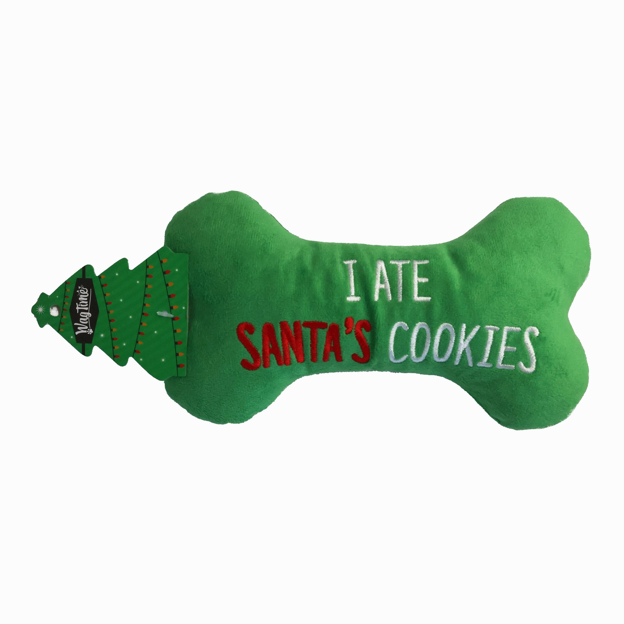 WagTime - Christmas I Ate Santas Cookies Bone (23cm) squeaky dog toy,plush dog toy,soft chew toy