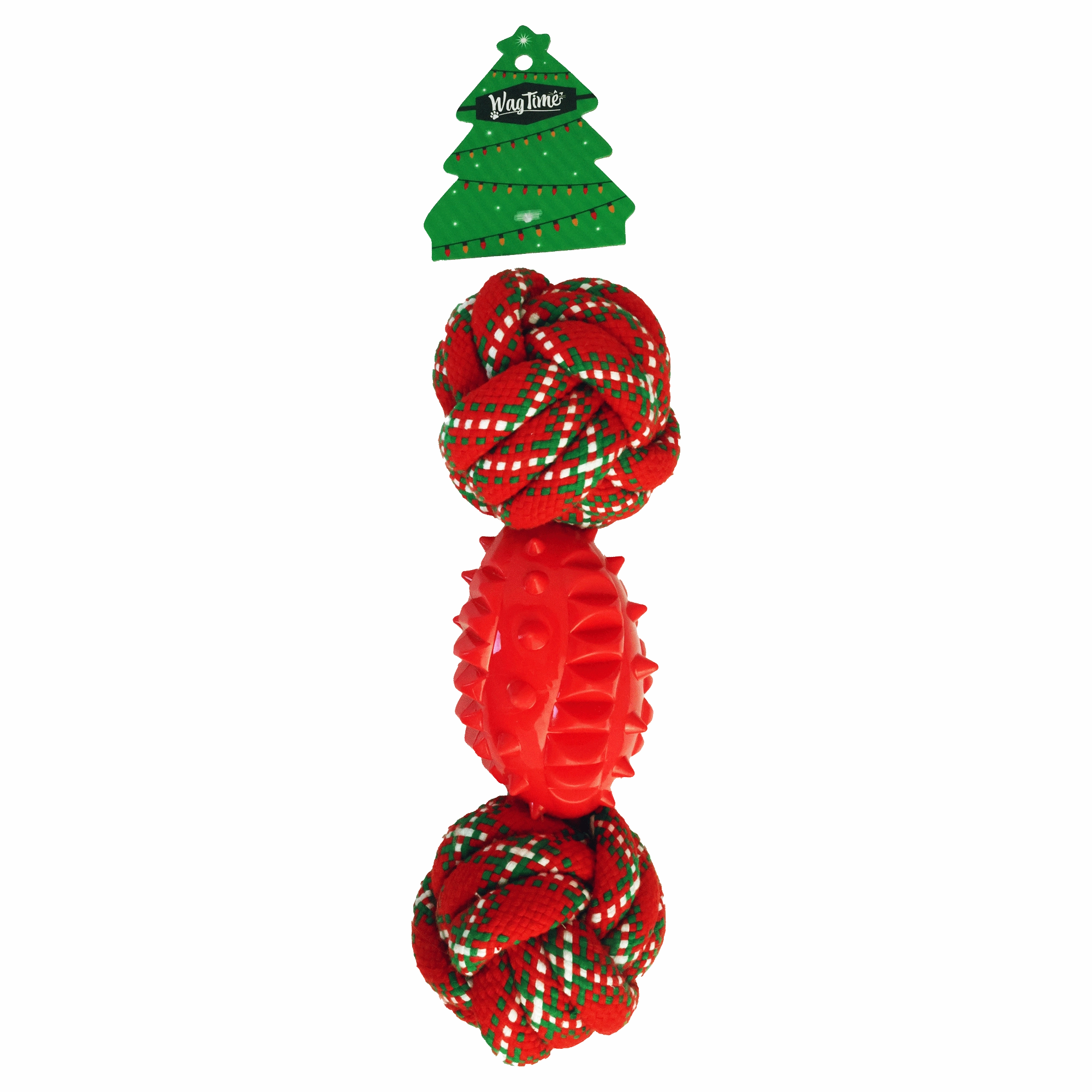 WagTime - Christmas Rope Dumbbell (26cm) squeaky dog toy,plush dog toy,soft chew toy