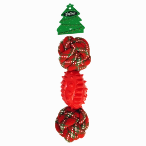 WagTime - Christmas Rope Dumbbell (26cm) squeaky dog toy,plush dog toy,soft chew toy