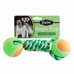 WagTime - Double Ball Dumbell Rope Toy (34cm) squeaky dog toy,plush dog toy,soft chew toy
