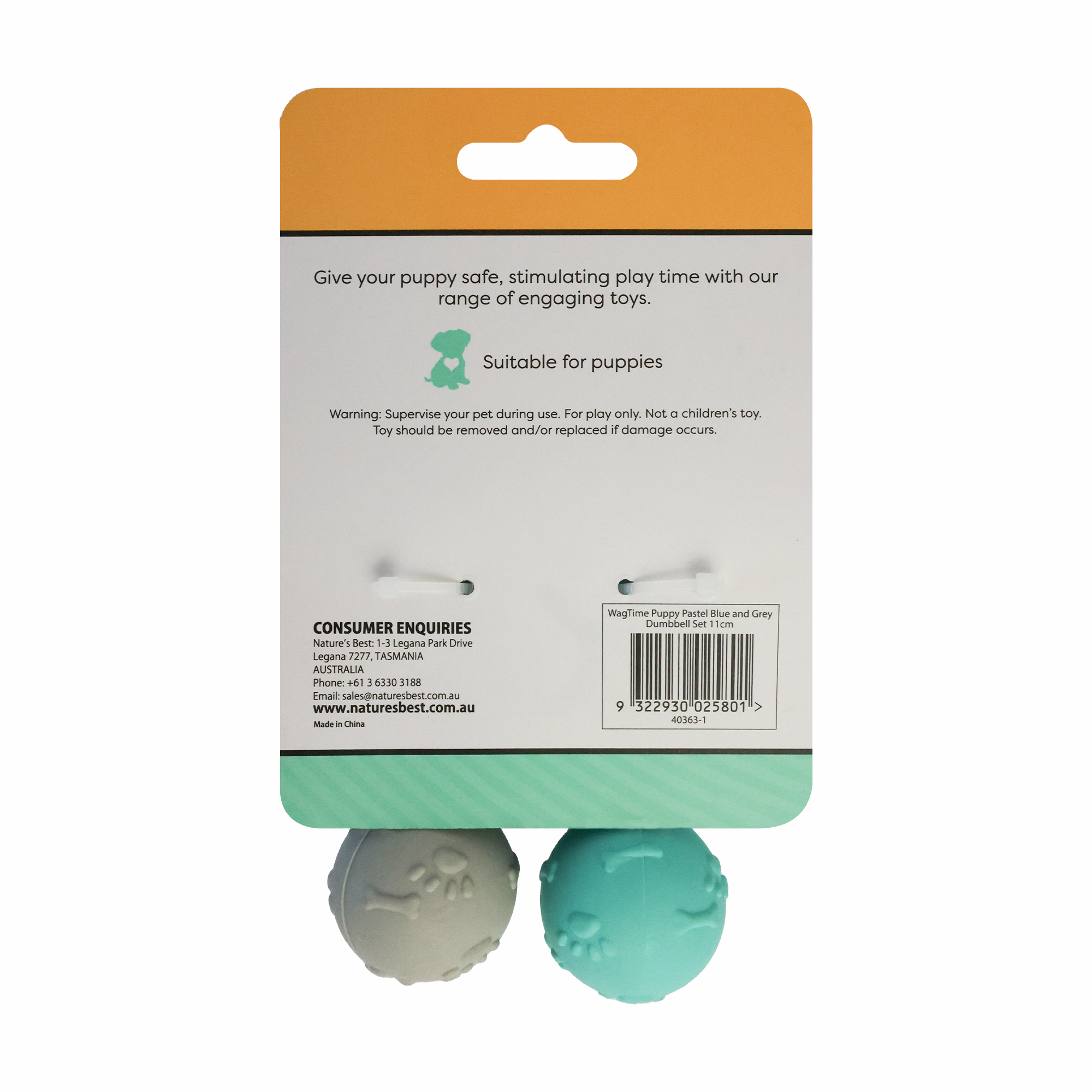 WagTime - Puppy Pastel Blue and Grey Dumbbell Set (11cm)