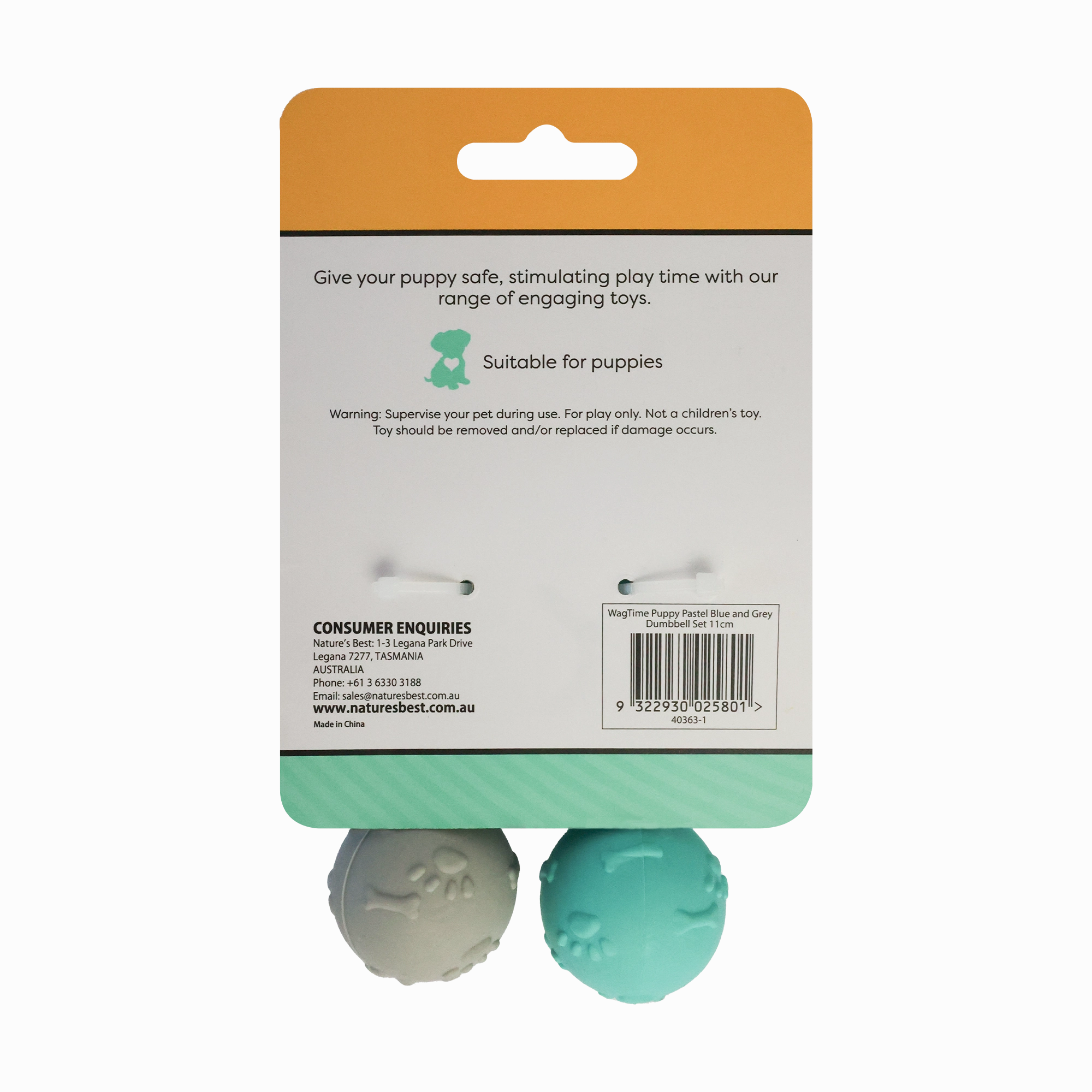 WagTime - Puppy Pastel Blue and Grey Dumbbell Set (11cm)