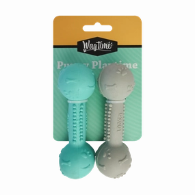 WagTime - Puppy Pastel Blue and Grey Dumbbell Set (11cm) squeaky dog toy,plush dog toy,soft chew toy
