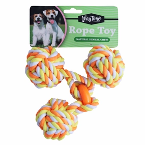 WagTime - Triple Ball Rope Toy (23cm) squeaky dog toy,plush dog toy,soft chew toy