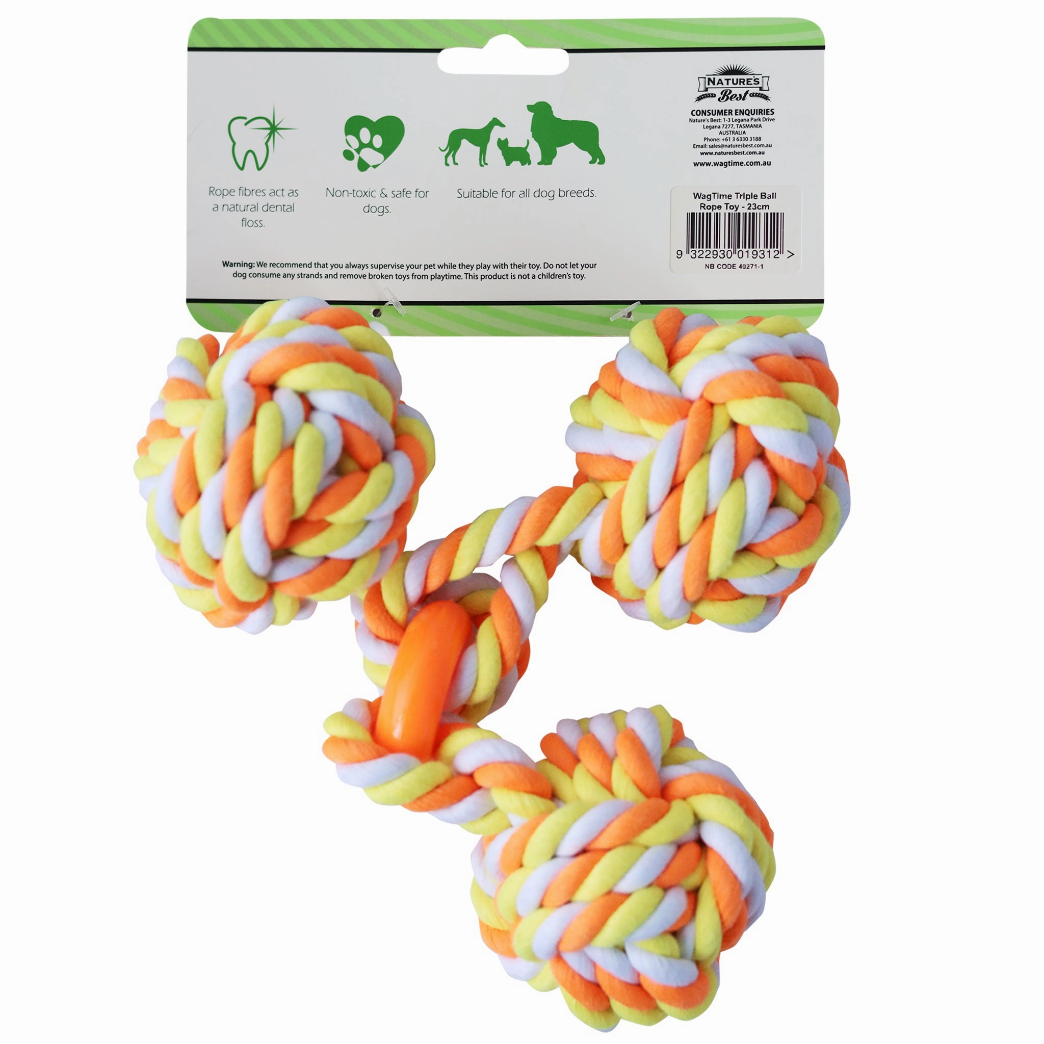 WagTime - Triple Ball Rope Toy (23cm)