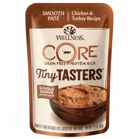 Wellness CORE Tiny Tasters Chicken & Turkey Pate Grain-Free Adult Pouch Cat Food 1.75oz cat snacks catnip treats healthy cat food cat reward treats low calorie cat food