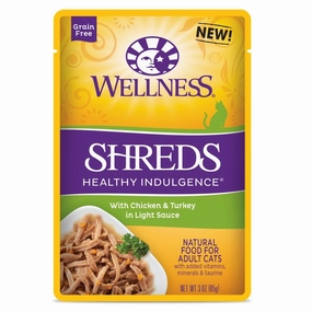 Wellness Healthy Indulgence Shreds Chicken & Turkey In Light Sauce Grain-Free Pouch Cat Food 3oz cat snacks catnip treats healthy cat food cat reward treats low calorie cat food
