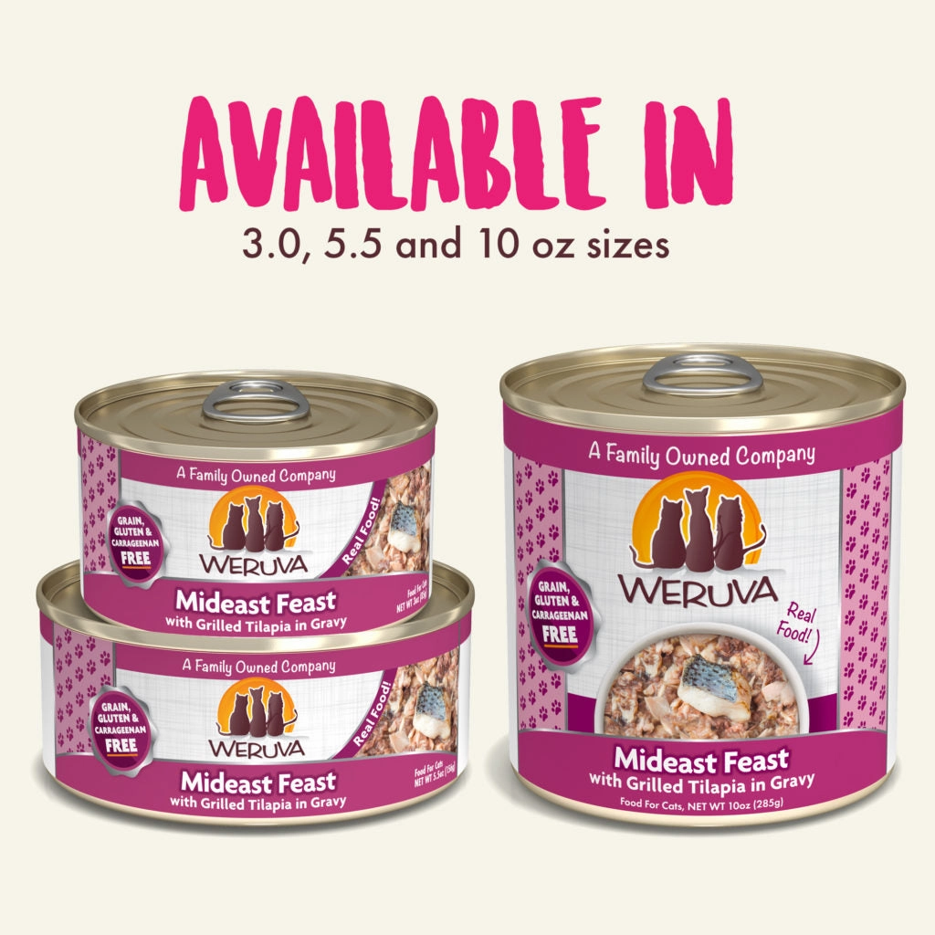Weruva Wet Cat Food Classic Mideast Feast with Grilled Tilapia in Gravy grain free wet cat food,senior cat wet food,cat pt
