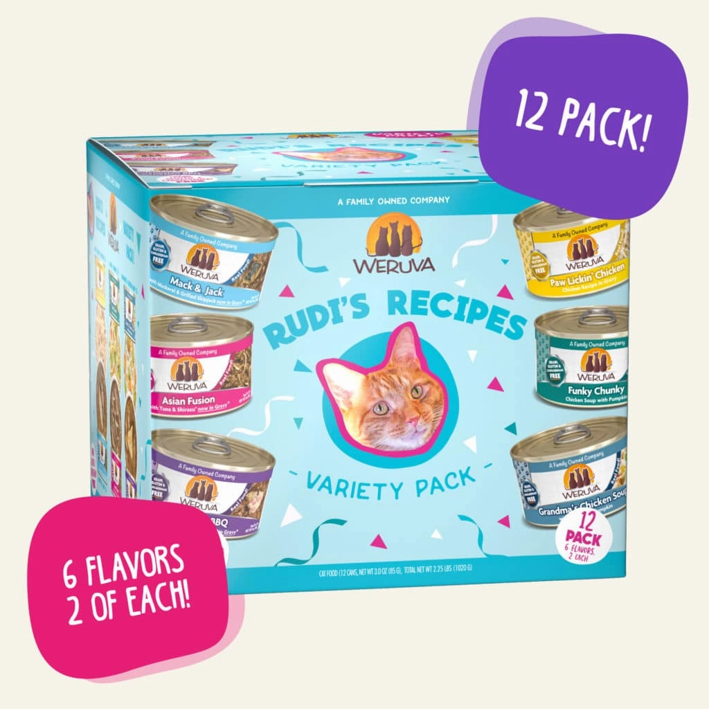 Weruva Wet Cat Food Rudi's Recipe Variety Pack 3oz Cans 12pk grain free wet cat food,senior cat wet food,cat pt