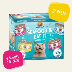 Weruva Wet Cat Food Seafood & Eat It! Variety Pack 3oz Cans 12pk grain free wet cat food,senior cat wet food,cat pt
