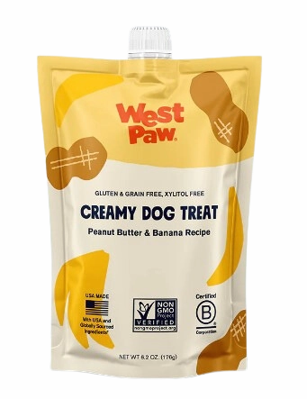 West Paw Creamy Dog Treat Peanut Butter & Banana 6.2oz pouch stainless steel bowl,metal pet feeder,steel water dish
