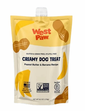 West Paw Creamy Dog Treat Peanut Butter & Banana 6.2oz pouch stainless steel bowl,metal pet feeder,steel water dish