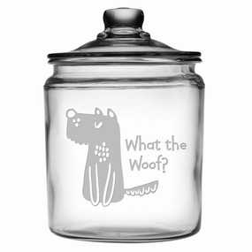 What The Woof Glass Dog Treat Jar pet apparel,dog hoodie,fashionable pet wear